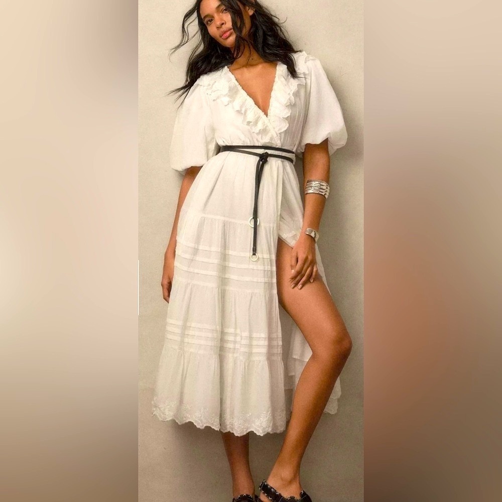 Love The Label by Anthropologie Short Sleeve Ruffle Tiered Wrap Maxi Dress NWOT